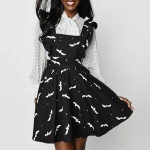 Unique Vintage Black & White Bats Ruffle Pinafore